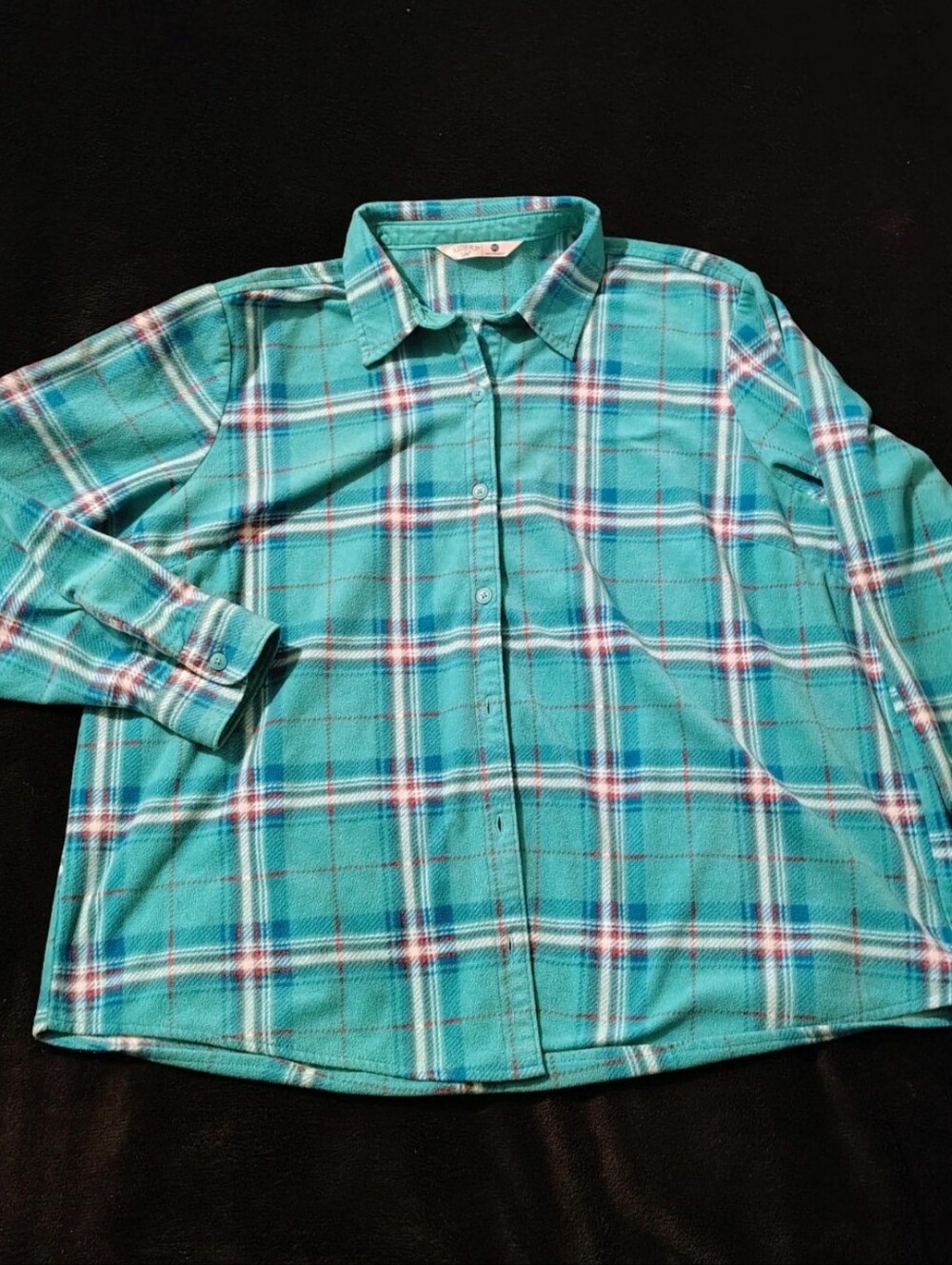 Lee Riders XXL 2XL Womens Plaid Button Collar Fleece Long Sleeve Shirt Green